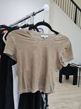 Cotton Citizen Olive Green Cropped Crew Tee